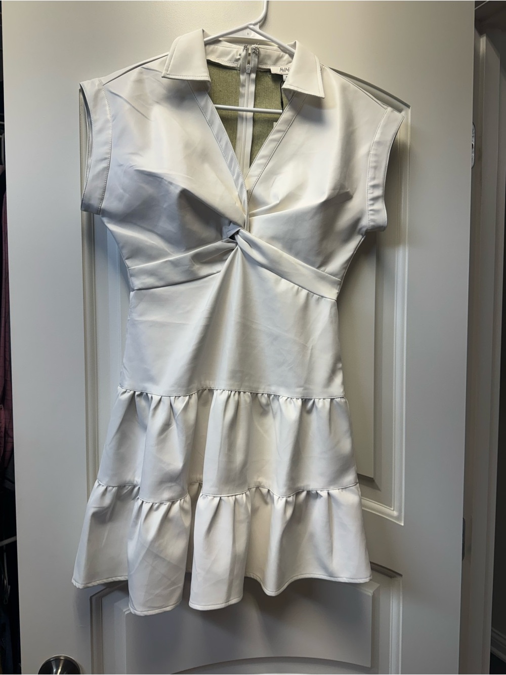 White Twist-Front Mini Dress with Collar